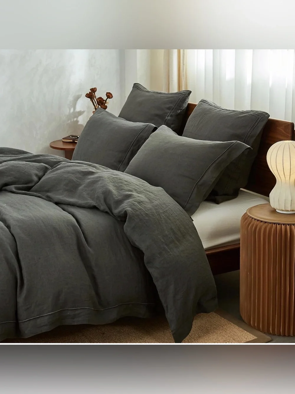 Washed Charcoal Linen Duvet Cover Set